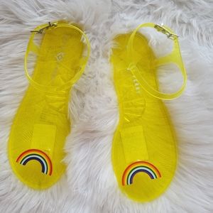 KATY PERRY Yellow Jelly Sandals with Rainbow NWTS Size 10
